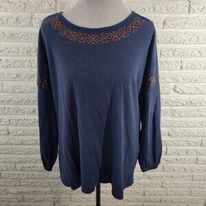 Cruel Denim Women Top XXL Plus 3/4 Sleeve Blue Embroidered Metallic BLU78E